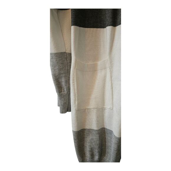 Grace Karin NWT Womens XL Open Color Block Cardigan Sweater Long Grey White - Picture 3 of 8